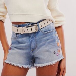 Free People Driftwood Goldie Floral Embroidered Shorts